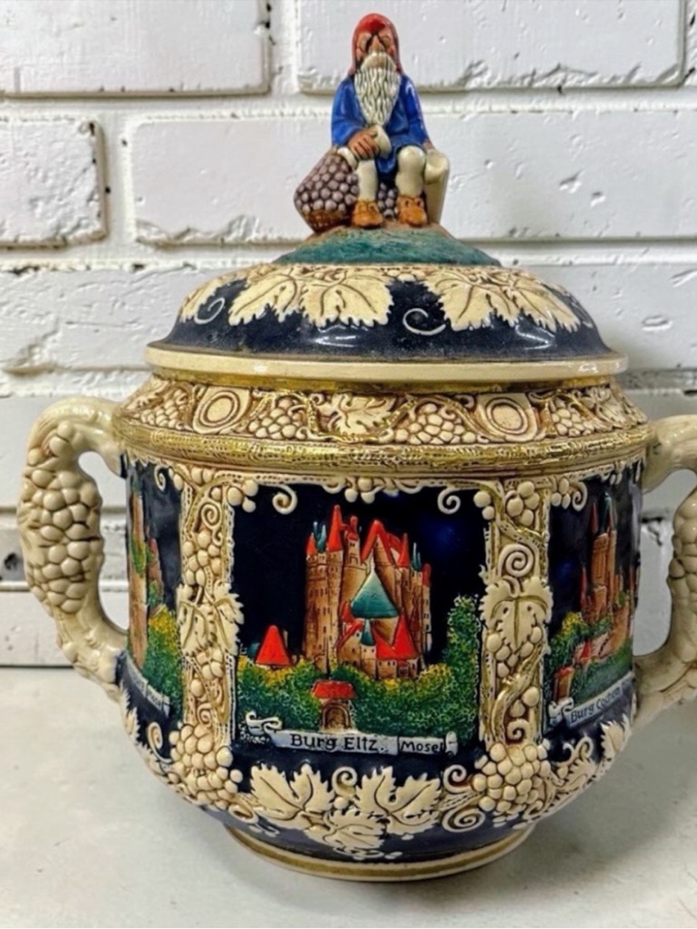 Marzi & Remy MR German Punch Bowl Castle Relief Rhine Mosel Lidded - Vintage